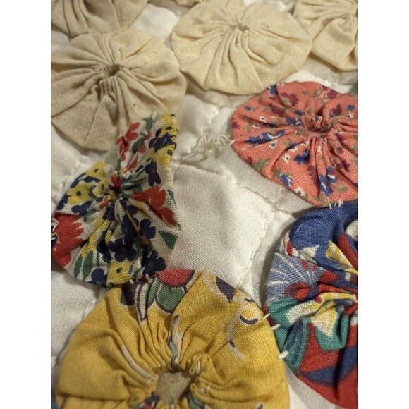 Antique Yo Yo Quilt Diamond Pattern Large Queen/small King 92” X 96” Scalloped - Picture 15 of 16